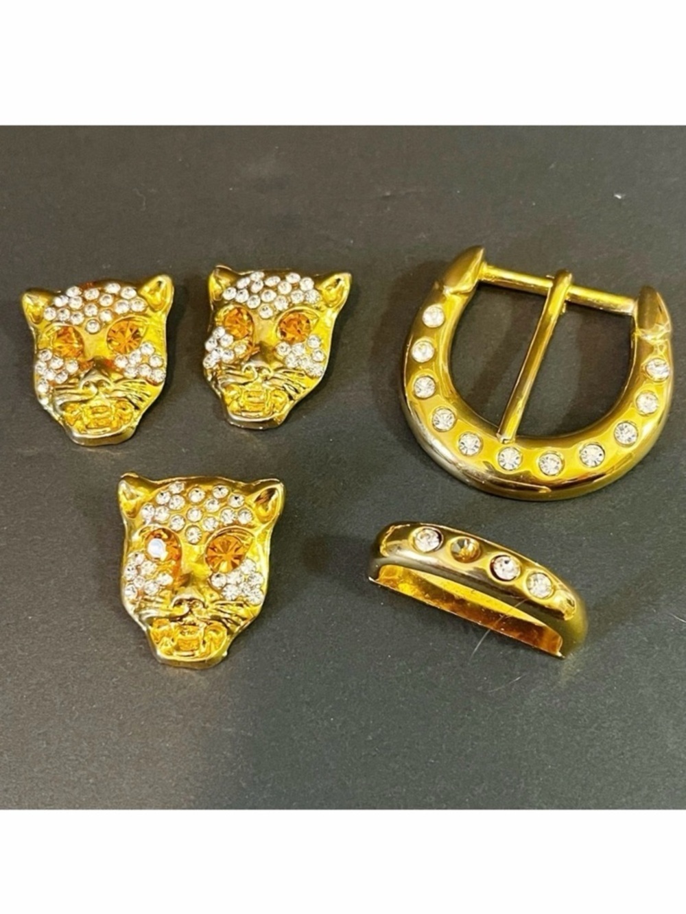 Leopard Panther Rhinestone Gold Pushback Concho Hardware Button Crafts Bling 5x